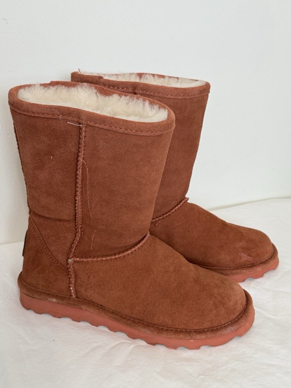 Bearpaw Mid-Calf Winter Boots Women’s Size 6 Brown Orange Suede Lined Cozy